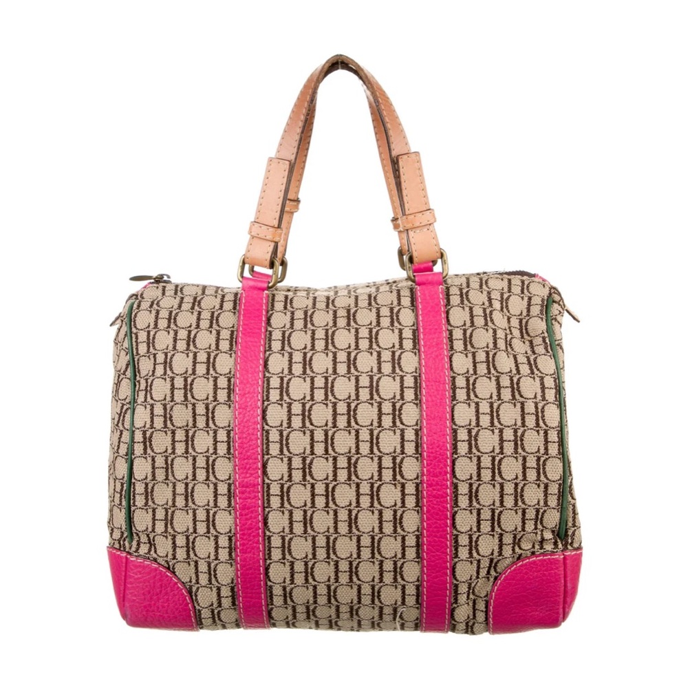 Carolina Herrera Beige and Pink Satchel. Hand Bag,
